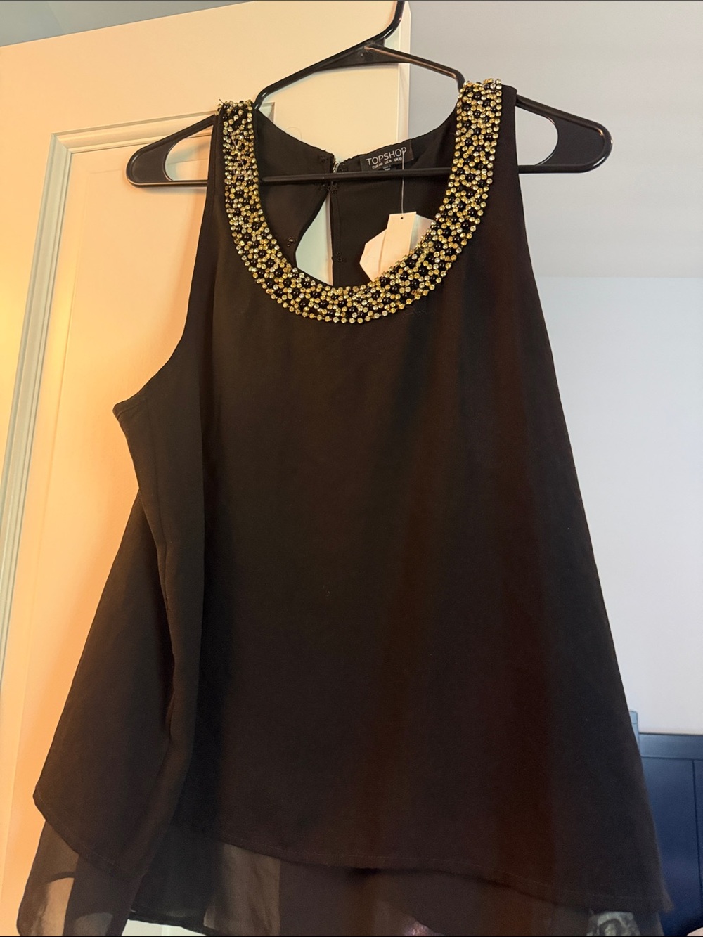 Topshop Black Beaded Neckline Chiffon-Trim Camisole